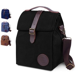 ASEBBO Insulated Lunch Bag for Women & Men - Reusable & Leak Proof Lunch Box Cooler Bag for Work, Beach, Travel for Adults with Shoulder Strap - Waxed Canvas (Black) - Reusable Bag