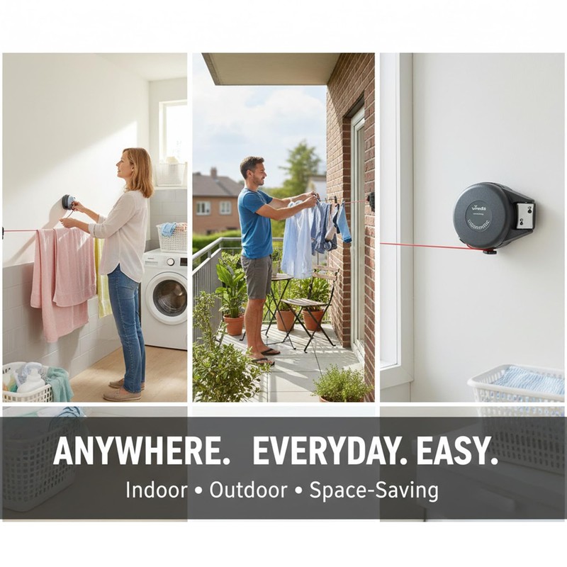 Vileda Cordomatic Retractable Washing Line 15m Wall Mounted Clothes Line