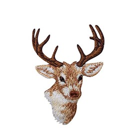 Buck Deer Head - Natural Animal - Embroidered Iron on Patch