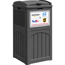 Greesum 33 Package Delivery Box for Outside, Patio Waterproof Resin Garbage Bin with Lid for Hideaway, Deck, Patio, Gray