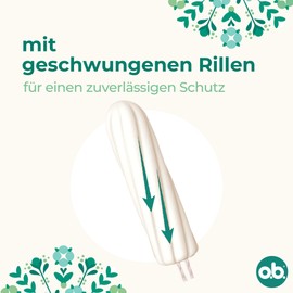 o.b. Organic Normal (Pack of 16), 100% Organic Cotton Tampons with Curved Grooves for Medium/Stronger Days, for Reliable and Natural Protection During the Period