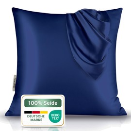 bene-sleep Premium Silk Pillowcase - 100% Mulberry Silk 22 Momme | Reinforced Seams | Oeko-Tex Certified* | Anti-Frizz & Wrinkle Reduction | Hypoallergenic & Skin Friendly (Dark Blue, 40 x 40 cm)