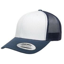 Joe's USA YP Classics 6606 Six-Panel Snapback Retro Trucker Cap - OSFM - 1 Pack - Navy/White/Navy