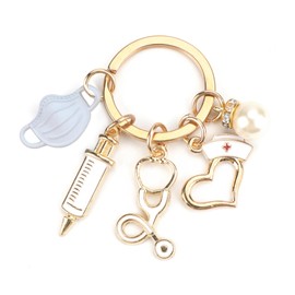 Nurse Keyring Metal Doctor Keyring with Nurse Cap Syringe and Stethoscope Doctor for Birthday Graduation Spiriting Gift, silver, S