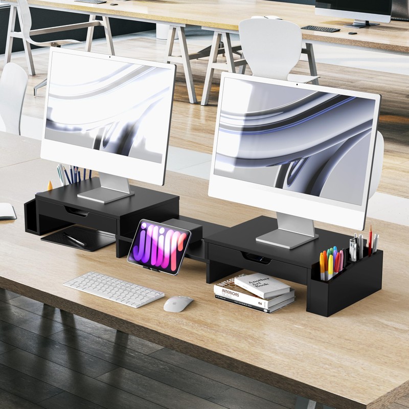 Simple Houseware Desk Dual Monitor Stand Riser with Pull-Out Drawers,