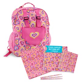 Emily Rose 18" Doll Travel Carrier Case | 16” Elementary Kindergarten Bookbag & Full School Supplies Set with Carry Pouch for Baby Dolls | Little Girls Back Pack for Travel and Sleepovers