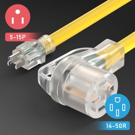 TOOLIOM 50 Amp to 110 RV Power Adapter, 50Amp to 15Amp RV Adapter Plug, NEMA 5-15P Male to 14-50R Female with Handle Grip 12 Inch STW 10 Gauge Dogbone Electrical Plug Converter for Camper RV Trailer