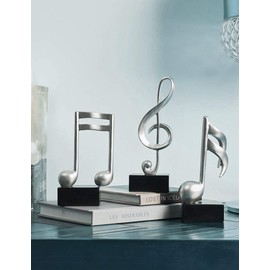 Amoy-Art 3 x Decorative Sculptures Music Note Figures Treble Clef Piano Statue Musician Gift Arts Silver 19 cm