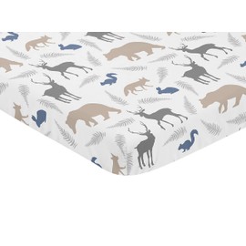 Sweet Jojo Designs Grey and Blue Baby Boy Fitted Mini Portable Crib Sheet for Woodland Animals Collection - for Mini Crib or Pack and Play ONLY