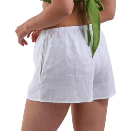 Amazhiyu Women's 100% Linen Lightweight Summer Casual Elastic Waist Comfy Shorts White, Medium