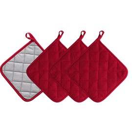 Kitchen Pot Holders Set Heat Resistant Pure Cotton Potholders Kit Trivets Large Coasters Hot Pads Terry Pot Holders for Everyday Cooking and Baking by 7 x 7 Inch Set of 4 Red