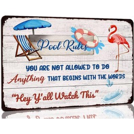 Funny Outdoor Pool Tin Sign - Metal Rules Sign for Swimming Pool Decorations, Home Decor, Garden, Backyard, Bar, Deck Welcome Accessories - 8x12 Inch