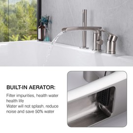 TapLong Waterfall Roman Tub Faucet with Hand Shower, Widespread Deck Mount Bathtub Faucet with Sprayer, Single-Handle 3-Holes Bathtub Shower Faucet Set in Brushed Nickel, 03119BN