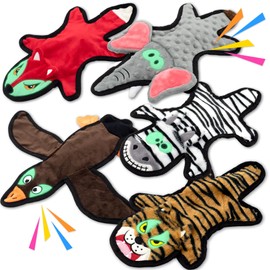 LECHONG No Stuffing Dog Squeaky Toys, Glowing Eyes Crinkle Plush Puppy Toys for Teething Chewing, 5pcs Flat Tough Dog Toys Set for Large Medium Small Dogs to Keep Them Busy
