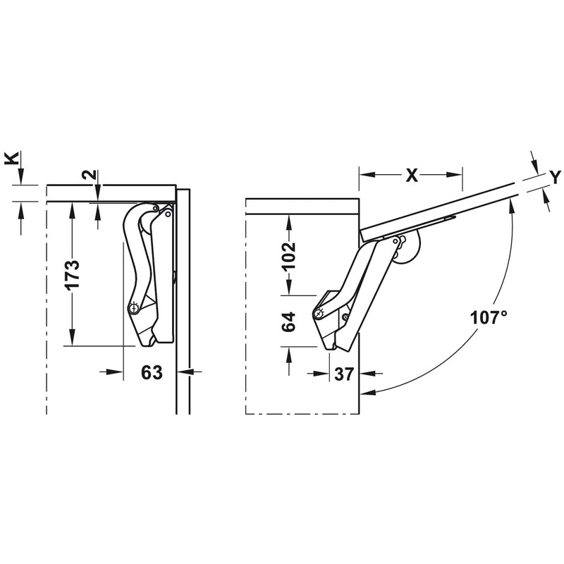Gedotec Folding console for kitchen cupboard, 1 set, flap support,
