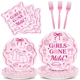 96 Pcs Girls Gone Mild Bachelorette Party Decorations Pink Sleepover Plates