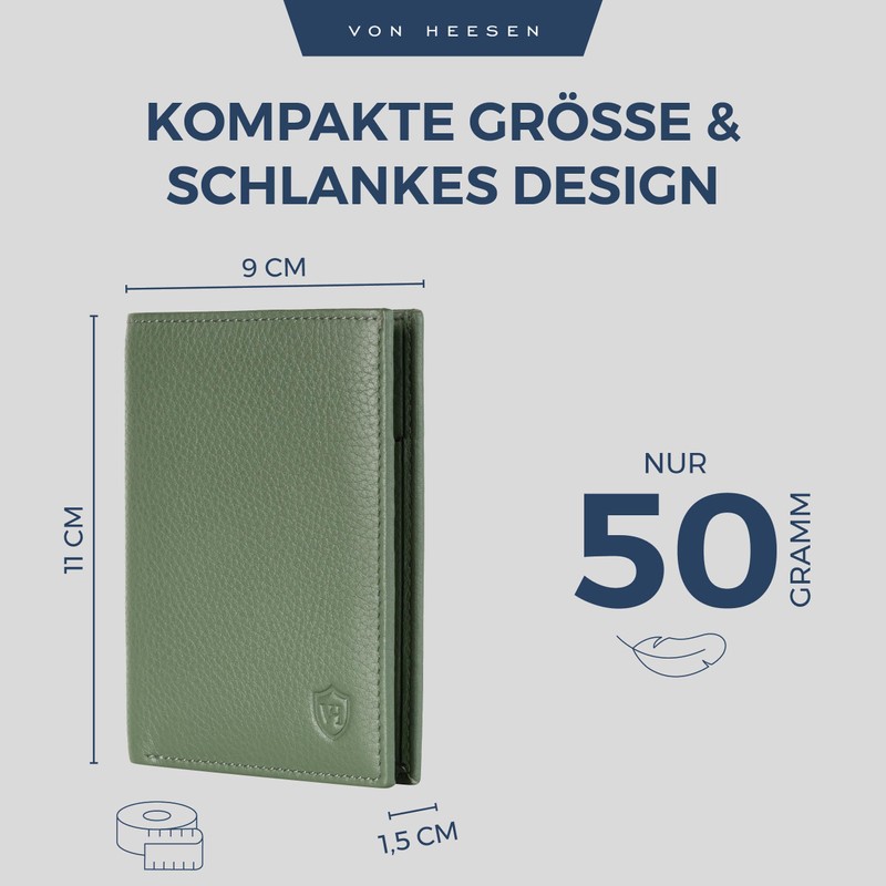 VON HEESEN® Wallets Men & Women, Green, Without coin compartment,