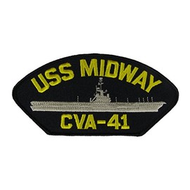 USS Midway CVA-41 Patch - Gold and Silver on Black Background - Veteran Owned Business.