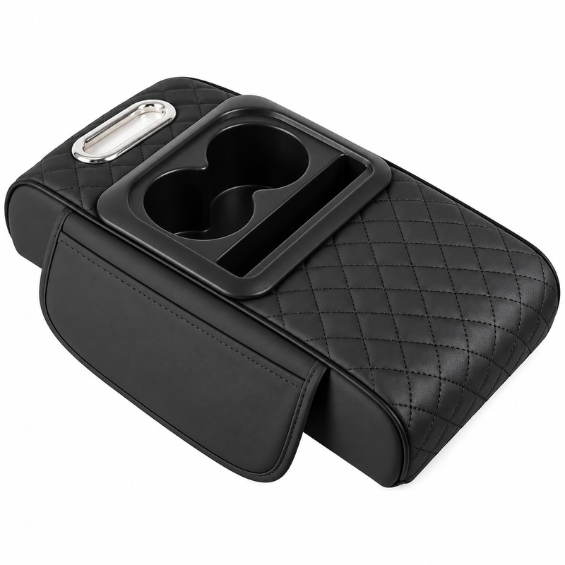 Auto Center Console Armrest Cushion With 2 Cup Holder PU