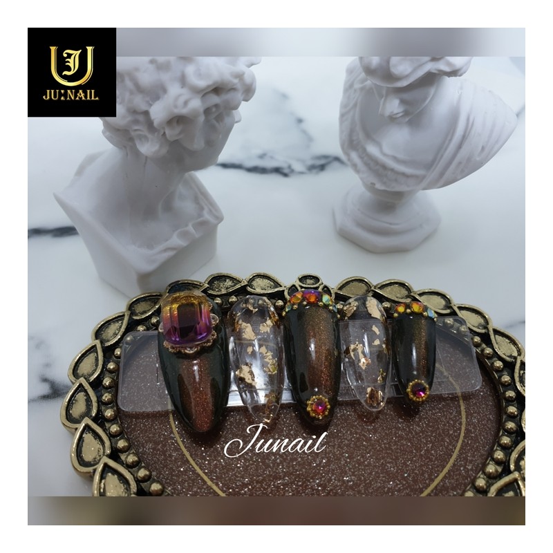 Gold Leaf Aurora Nail Tips - Short Round / 금박오로라