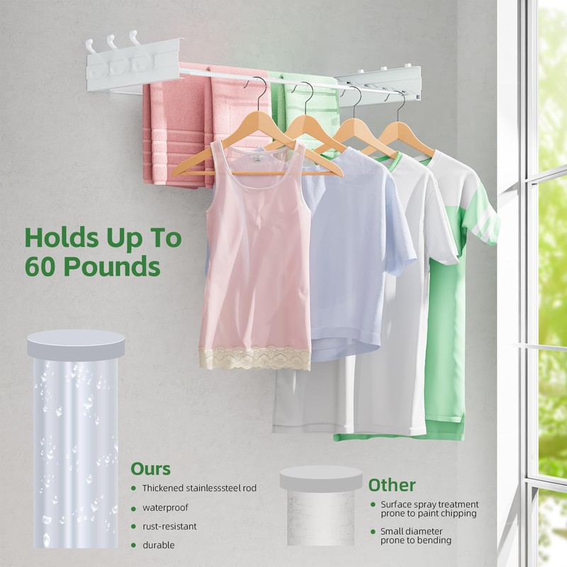 BAKON Clothes Drying Rack Wall Mounted 40", Laundry Clothes Drying