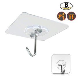 KK5 Adhesive Hooks for Hanging Heavy Duty Wall Hooks Max 13lbs Sticky Hooks Ceiling Hooks for Kitchen Livingroom Bedroom Student Dormitory - 8Pack