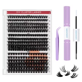 Pack of 320 Eyelash Extensions Set, 60D + 80D + 100D Individual False Eyelashes, 8-16 mm Natural Look Cluster Eyelashes, Black Cluster Lashes, Artificial Eyelashes, D Curl Eyelash Cluster for Parties,