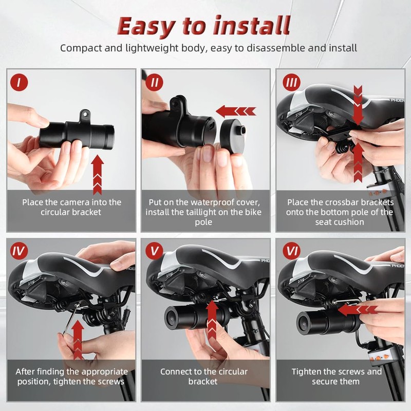 VSYSTO Bike Camera with Tail Light, Automatic Power on/Off, WiFi