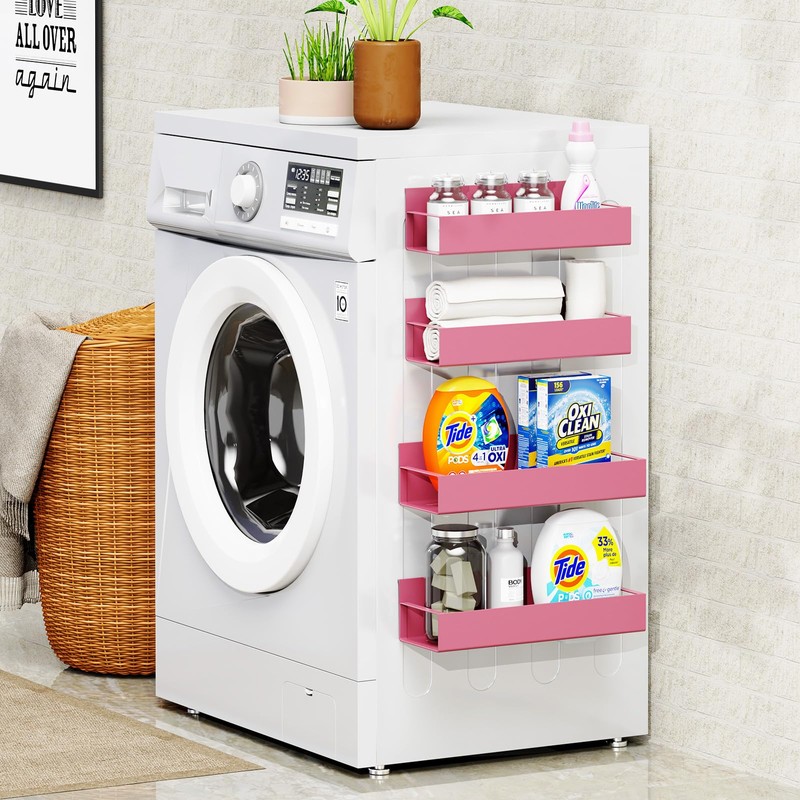 Vetacsion 4 Pack Moveable Fridge Magnetic Spice Racks,Metal Pink