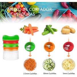 TEKER Cortador de Verduras, Cortador Espiral Manual Mandolina de Verduras con 3 Cuchillas de Acero Inoxidable, Rallador Espiralizador de Verduras para Pepino Papa Calabaza Calabacín Zanahoria