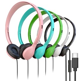 10 Pack Bulk Wired Headphones, Leather, USB-C, On-Ear, Mic, Compatible with Phone, Tablet, Laptop, PC for School, Class, Meeting, Conference, Test, Mix