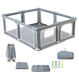 CAPAKIDS Foldable Baby Playpen 59"×71" with Mat, Out-of-The-Box Ready Playpen for Babies and Toddlers, Portable Play Yard with Breathable Mesh & Gates, Storage Bag & 4 Handlers for Indoor & Outdoor