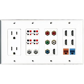 RiteAV - (4 Gang 15A Outlet 5 HDMI 2 Coax-Cat5e Component 4 Speaker Jack Wall Plate
