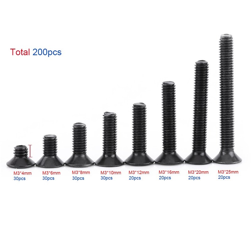 M3 Hex Countersunk Screws, 200 Pcs M3 Countersunk Countersunk Hex