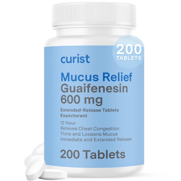 Curist Guaifenesin 600 mg Extended Release Tablets (200 Dye-Free Tablets)