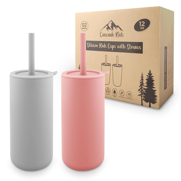 Cascade Kids Silicone Kids Smoothie Cups with Straws and Lids,