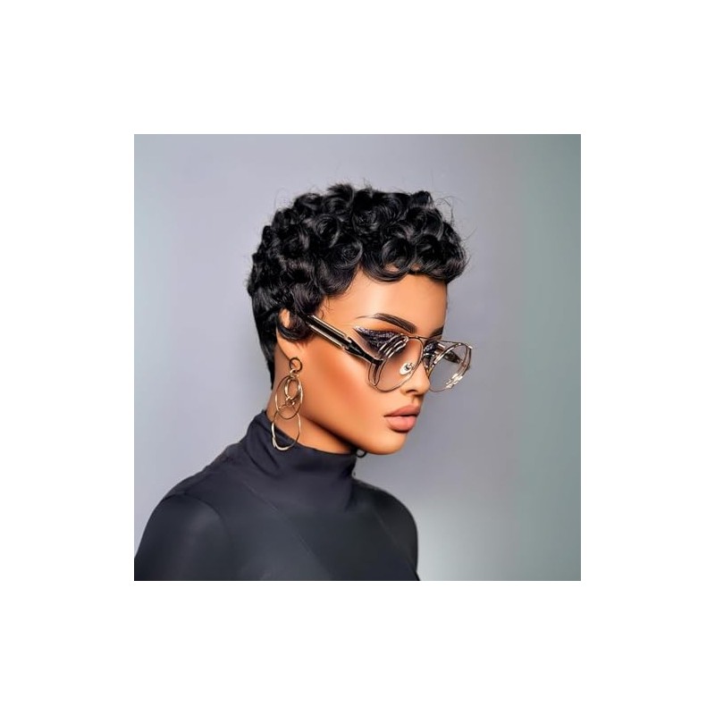 showreal Pelucas de cabello humano con corte Pixie para mujeres