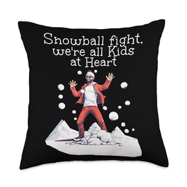 Snowball fights, we're all Kids at Heart Funny Childlike Man in Tracksuit for Snowball Winter Sport Throw Pillow, 18x18, Multicolor