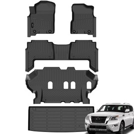 Jenofa-Floor Mats for Nissan Armada Infiniti QX80 2019-2024 Cargo Mat Car Mats for Armada All Weather Floor Liners Custom Fit QX80 Accessories Black Waterproof Rubber High Edge Protection Full Set