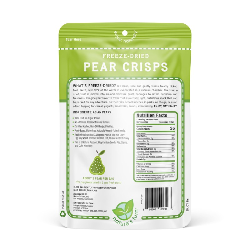 Nature’s Turn Freeze-Dried Fruit Snacks, Pear Crisps, Pack of 24