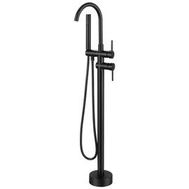 FDKW Free Standing Bathtub Faucet, Matte Black Floor Mount Tub Filler, Freestanding Tub Faucets with Gooseneck Spout and Handheld Shower
