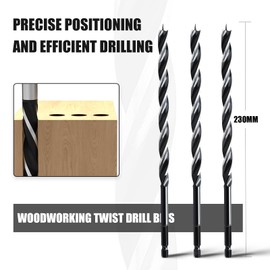 hsawbit Wood Drill Bits, 3pcs x 10mm x 230mm Auger Drill Bit Extra Long Drill Bits Wood Plastic, Drywall Woodworking Hole Drill Bit
