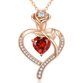 LOUISA SECRET LOUISA SECRET Rose Flower Heart Birthstone Necklaces for Women, 925 Sterling Silver Fine Jewelry, Pendant Heart Necklaces Birthday Anniversary Christmas Gift for Women Wife Mom Girlfriend Lady