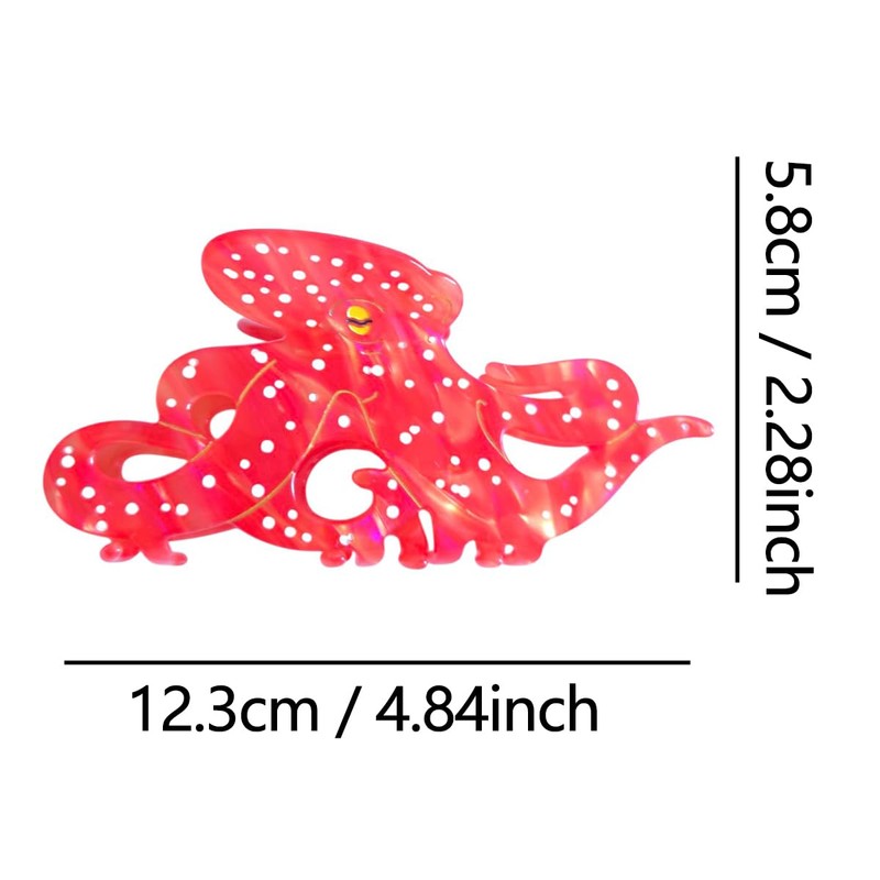 Novelty Octopus Hair Clip,Acetate Claw Clips,Big Hair Clips for Women,Red