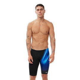 Speedo Men's Rapure Glow V Cut Jammer, Black/Cobalt Pop, 36