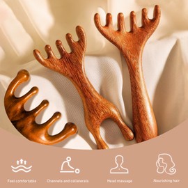 Pack of 3 Wooden Massage Combs, Meridian Massage Comb, Ergonomic Design, Small and Portable, Stress Relief, Head/Face/Neck/Body Massager