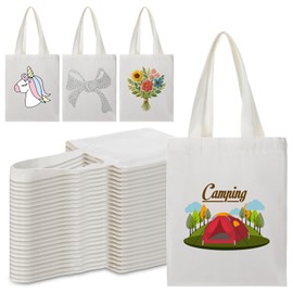 Reginary 50 Pack Mini Canvas Tote Bags Bulk, 9 x 11 Inch Small Sublimation Blank Tote Bags Bulk for DIY Projects Heat Transfer Painting Craft Party Supplies Reusable Cotton Canvas(White)