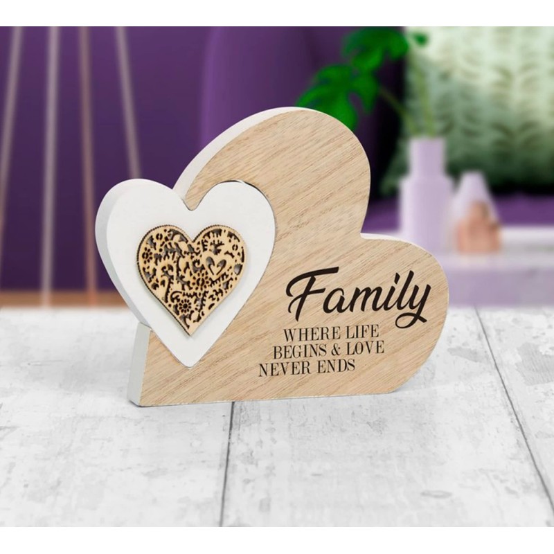 Plaque | Double Heart Family | 1 Piece - 15x2x12