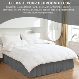 Bed Skirt King Size - Wrap Around Bed Skirt - Elastic Dust Ruffle - Easy Wrap Around Ruffle Skirt 18 Inch Depth - Easy Fit Wrinkle - Resistant Silk Luxurious Fabric 3 Sided Coverage Dark Grey Solid