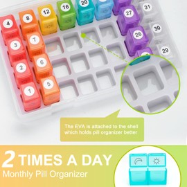 Monthly Pill Organizer 2 Times a Day,30 Day Pill Organizer 2X a Day,Pill Boxes and Organizer 2 Times a Day with Travel Case,Moth Pill Box Am Pm Month Pill Box Organizer with 32 Daily Compartments